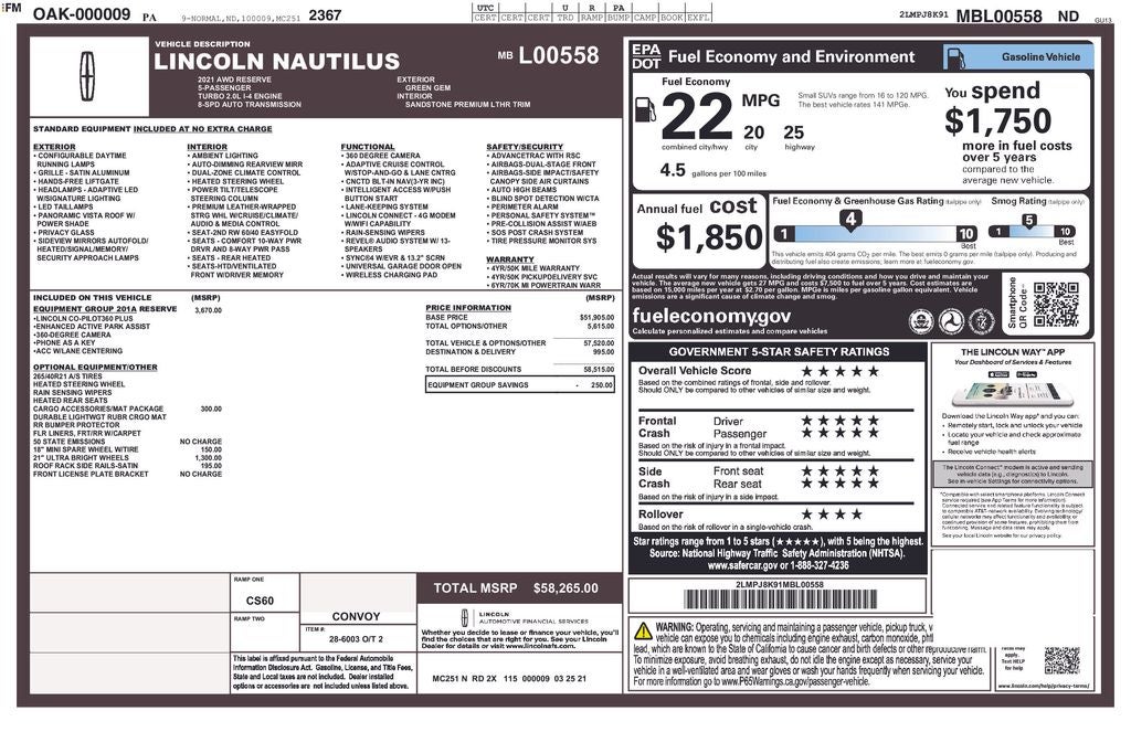 2021 Lincoln Nautilus Reserve