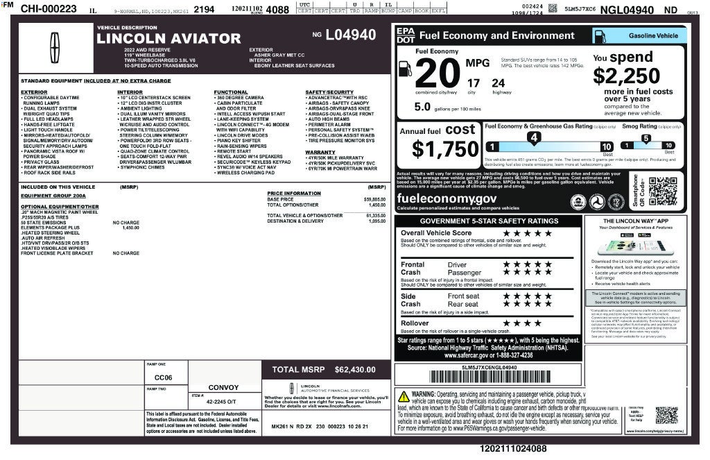 2022 Lincoln Aviator Reserve Premium