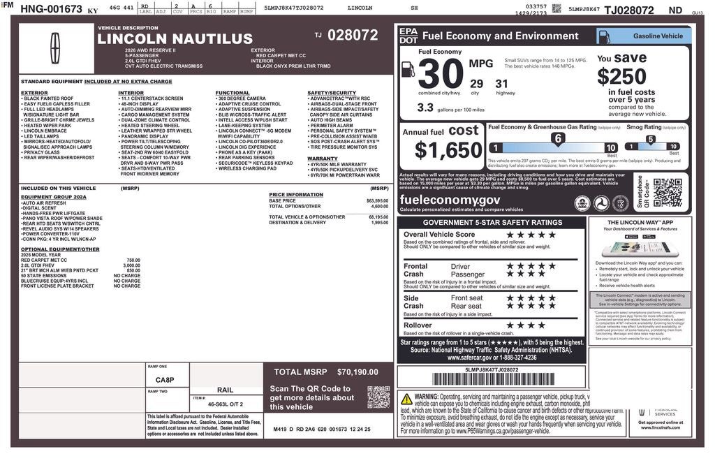 2026 Lincoln Nautilus Reserve