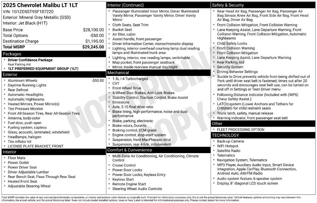 2025 Chevrolet Malibu LT 1LT
