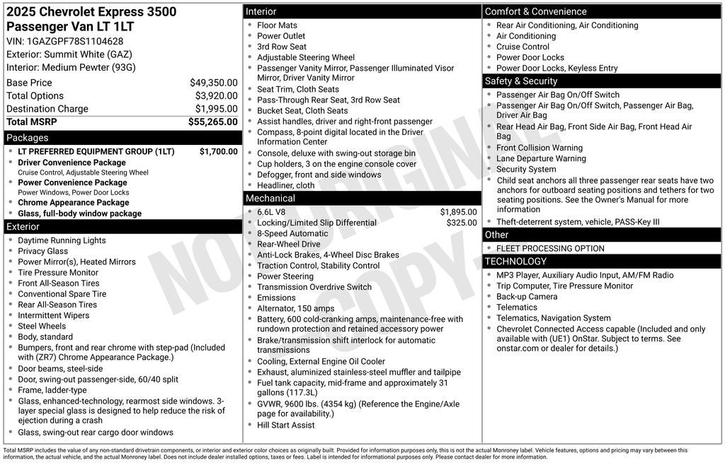 2025 Chevrolet Express 3500 LT Passenger