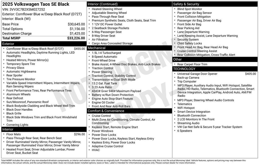2025 Volkswagen Taos 1.5T SE Black
