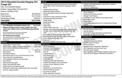 2014 Chevrolet Corvette Stingray Z51 2LT