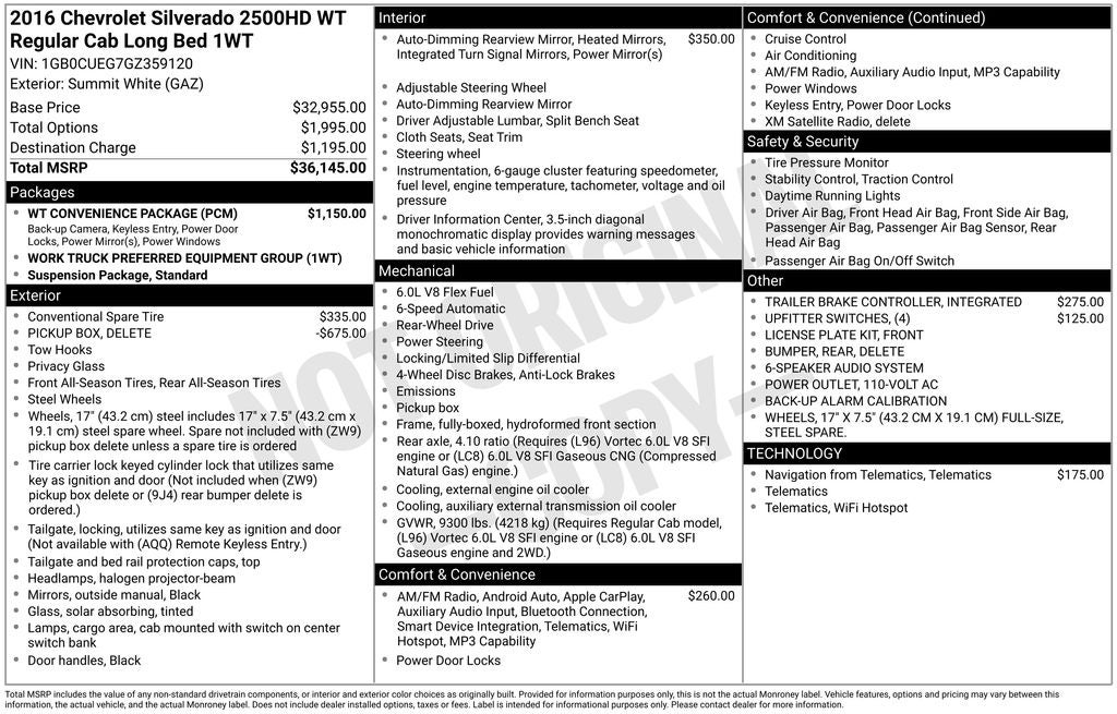 2016 Chevrolet Silverado 2500HD Work Truck utility work bed