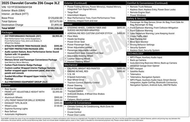 2025 Chevrolet Corvette Z06 3LZ with Z06 Ultimate Performance & Carbon Fiber A