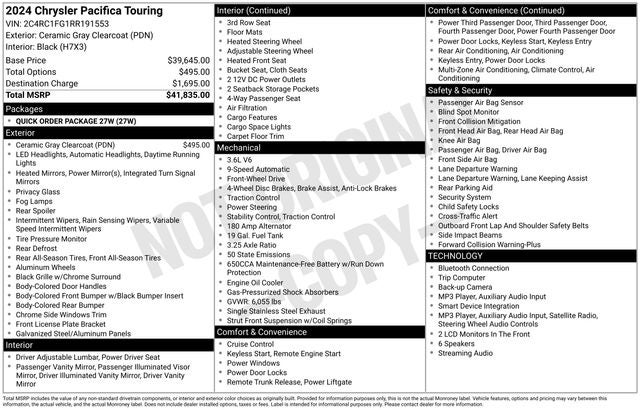 2024 Chrysler Pacifica Touring Handicap Access Van