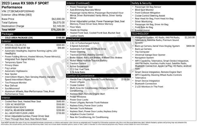 2023 Lexus RX 500h F SPORT Performance