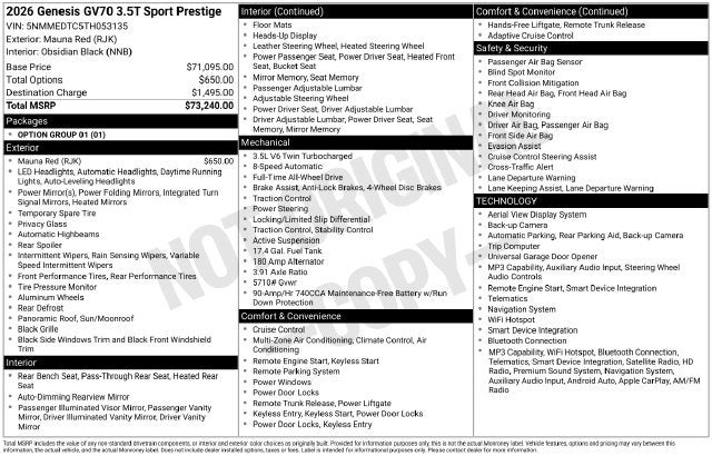 2026 Genesis GV70 3.5T Sport Prestige
