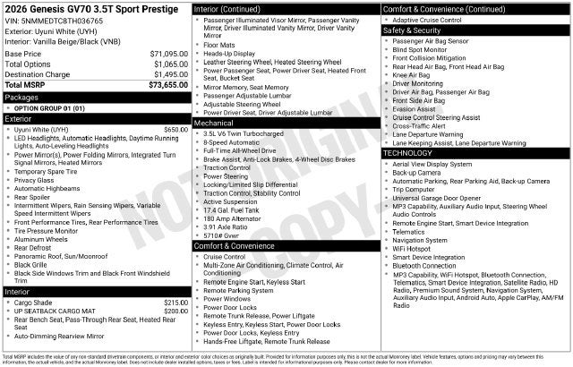 2026 Genesis GV70 3.5T Sport Prestige