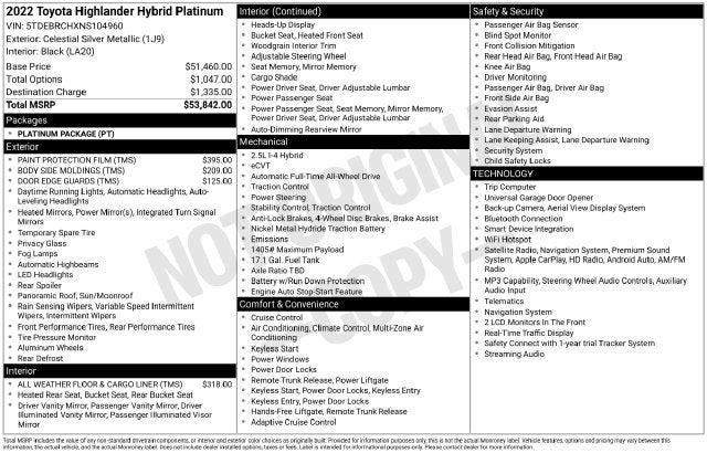 2022 Toyota Highlander Hybrid Platinum