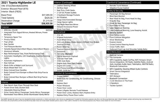 2021 Toyota Highlander LE