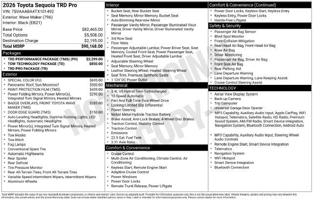 2026 Toyota Sequoia TRD Pro with Pano Roof, Tow Tech and TRD Performance Packa