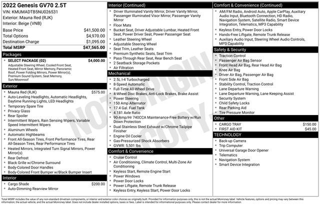 2022 Genesis GV70 2.5T Select