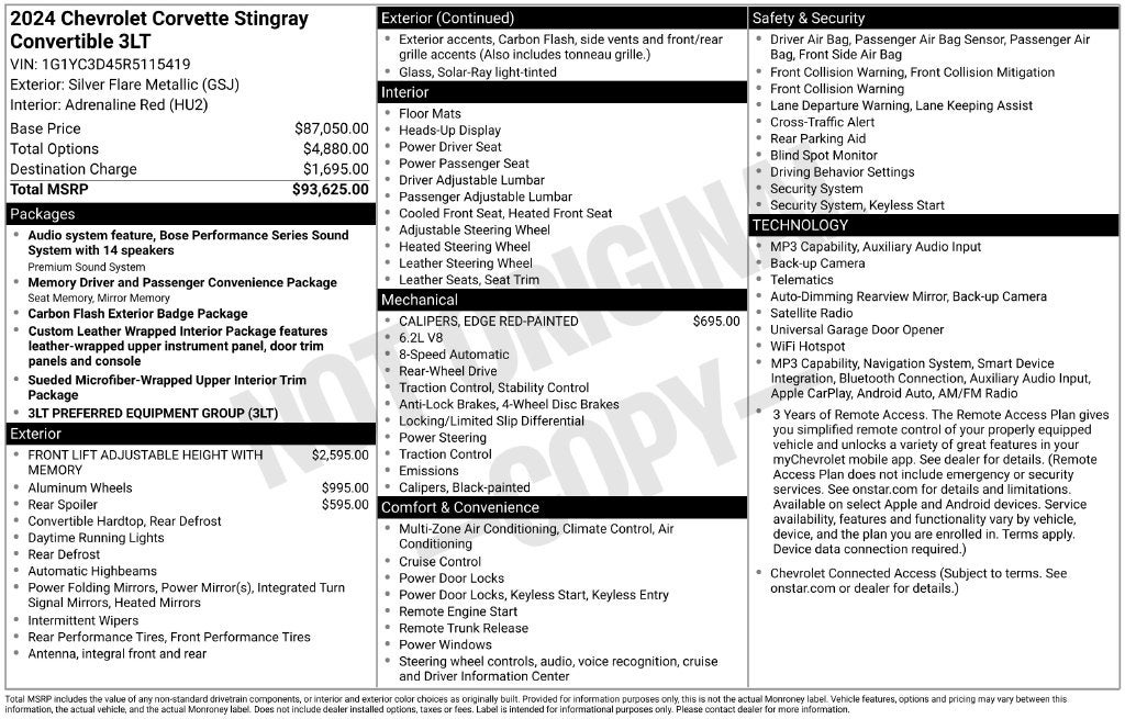 2024 Chevrolet Corvette Stingray 3LT