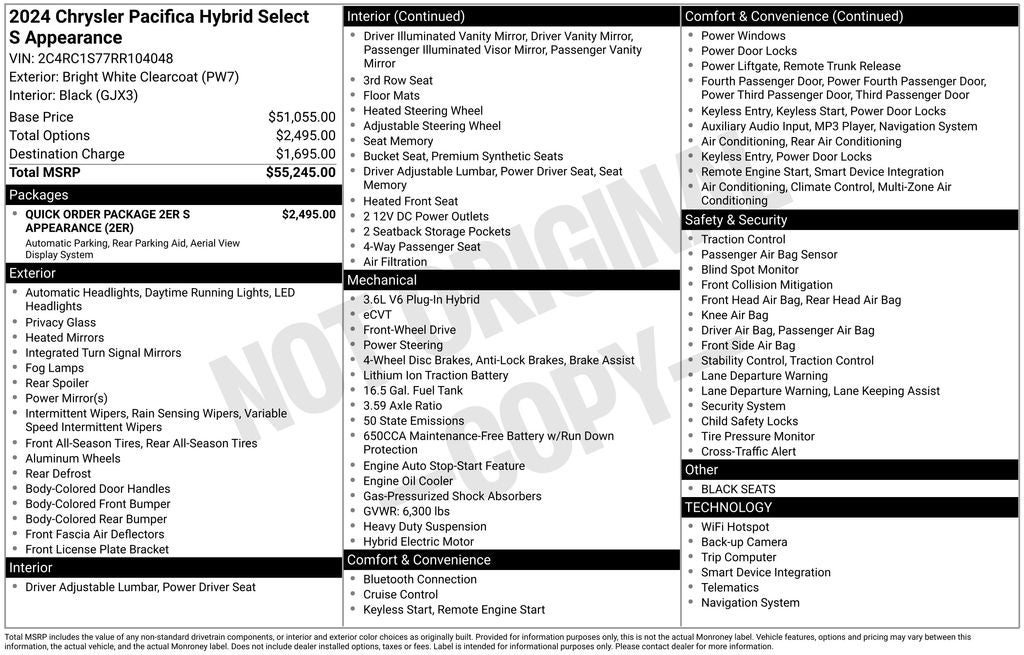 2024 Chrysler Pacifica Hybrid Select S APPERANCE PKG