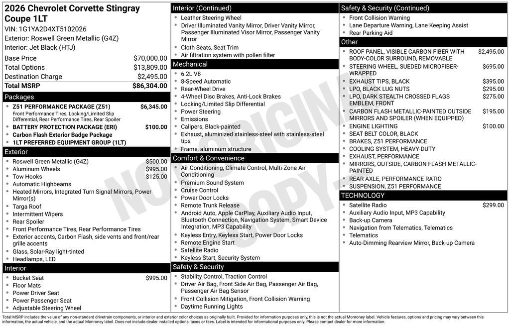2026 Chevrolet Corvette Stingray 1LT