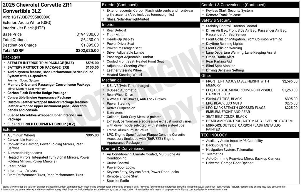 2025 Chevrolet Corvette ZR1 3LZ