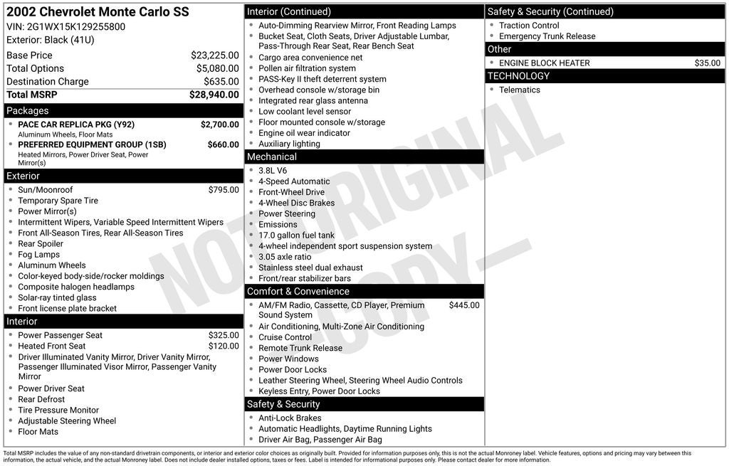 2002 Chevrolet Monte Carlo SS dale earnhart edition