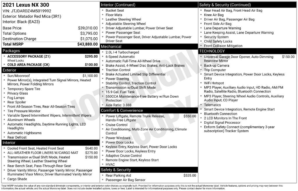 2021 Lexus NX 300 Base