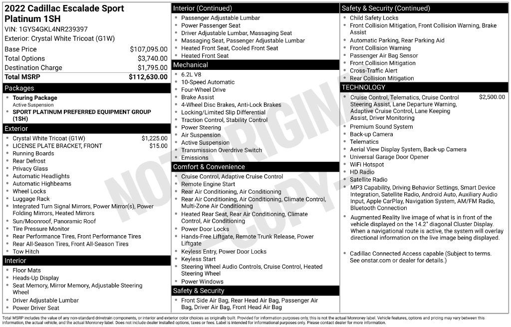 2022 Cadillac Escalade Sport Platinum