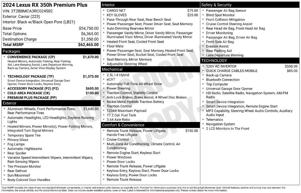 2024 Lexus RX 350h Premium Plus