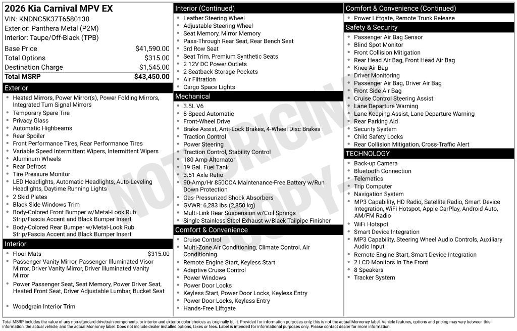 2026 Kia Carnival EX