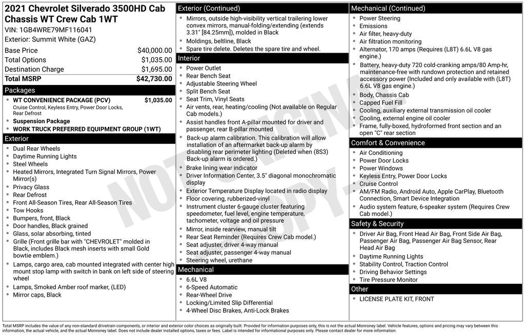2021 Chevrolet Silverado 3500HD Work Truck flat bed with sides