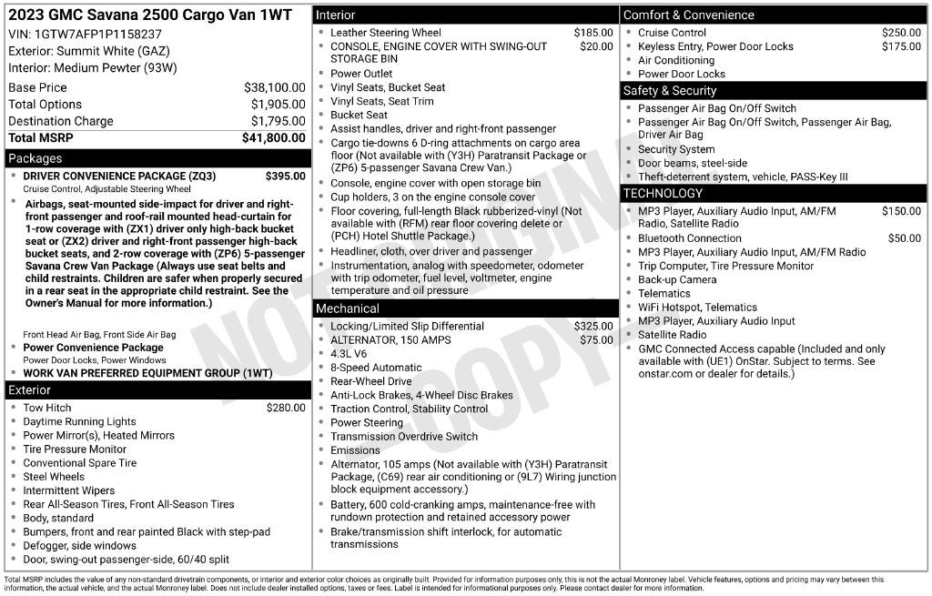 2023 GMC Savana 2500 Work Van