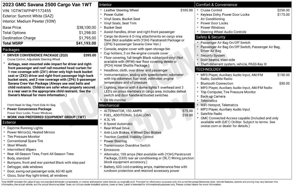2023 GMC Savana 2500 Work Van
