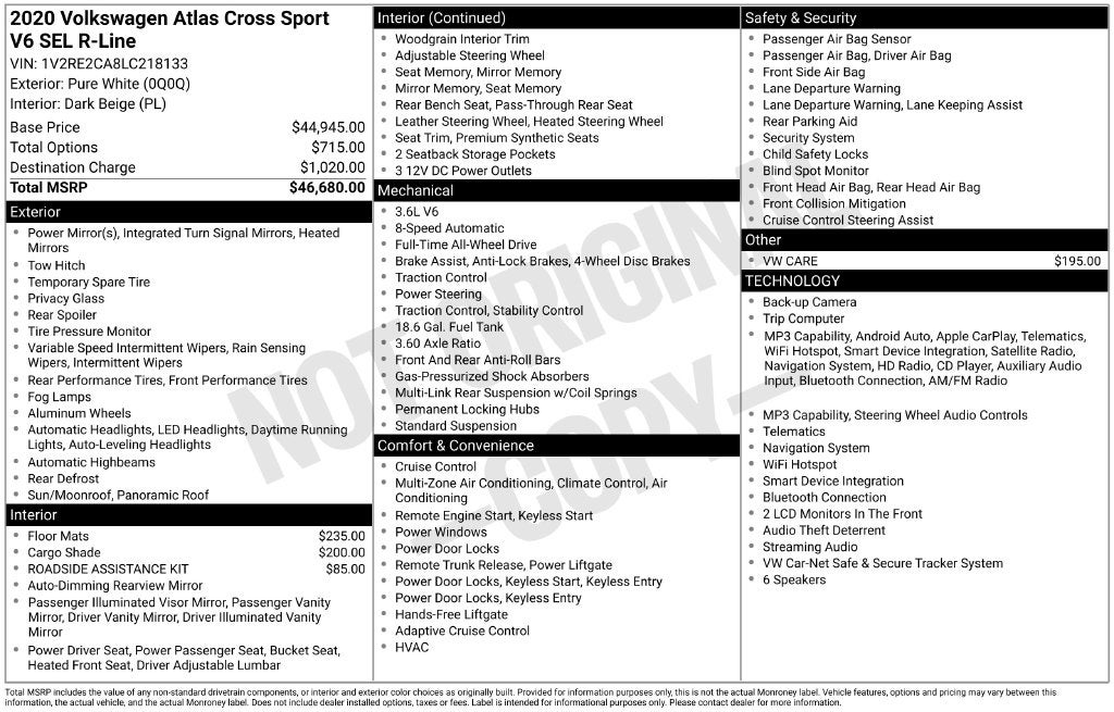 2020 Volkswagen Atlas Cross Sport 3.6L V6 SEL R-Line 4Motion