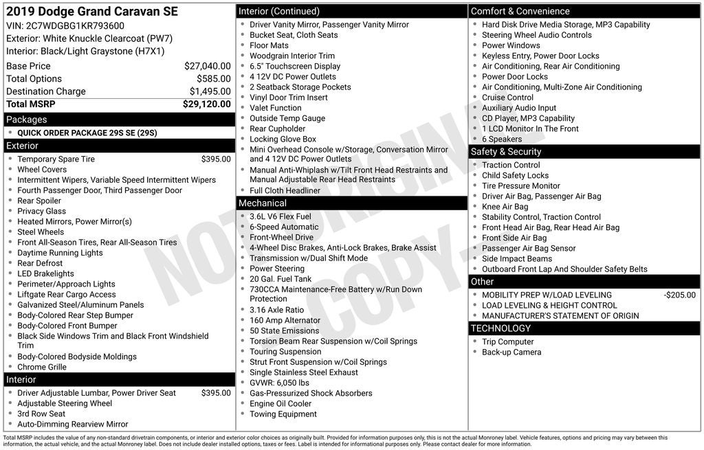 2019 Dodge Grand Caravan SE HANDICAP EQUIPTED