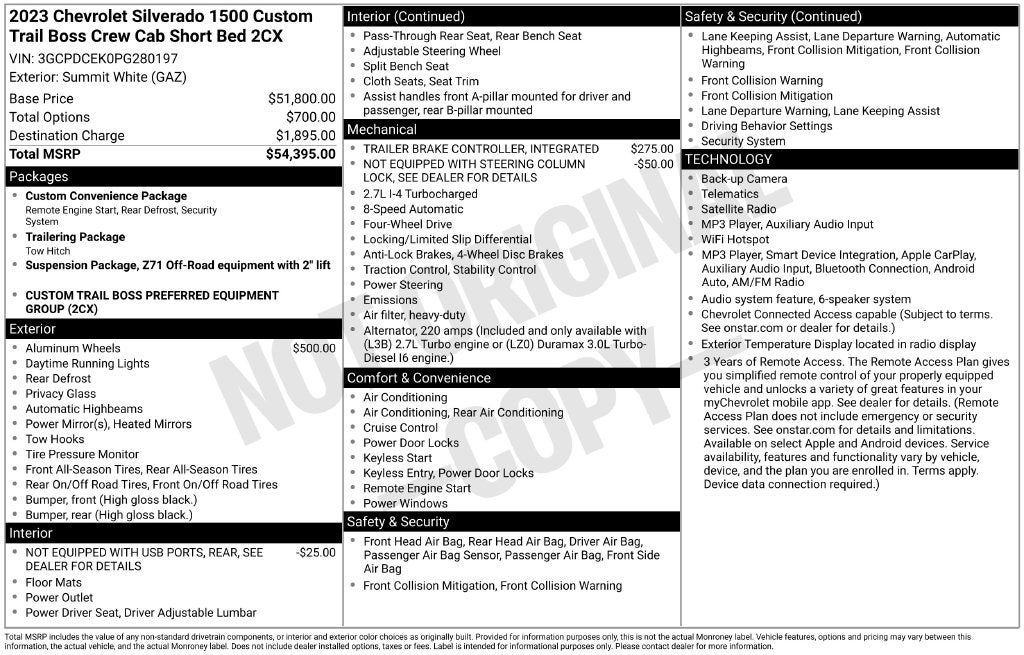 2023 Chevrolet Silverado 1500 Custom Trail Boss
