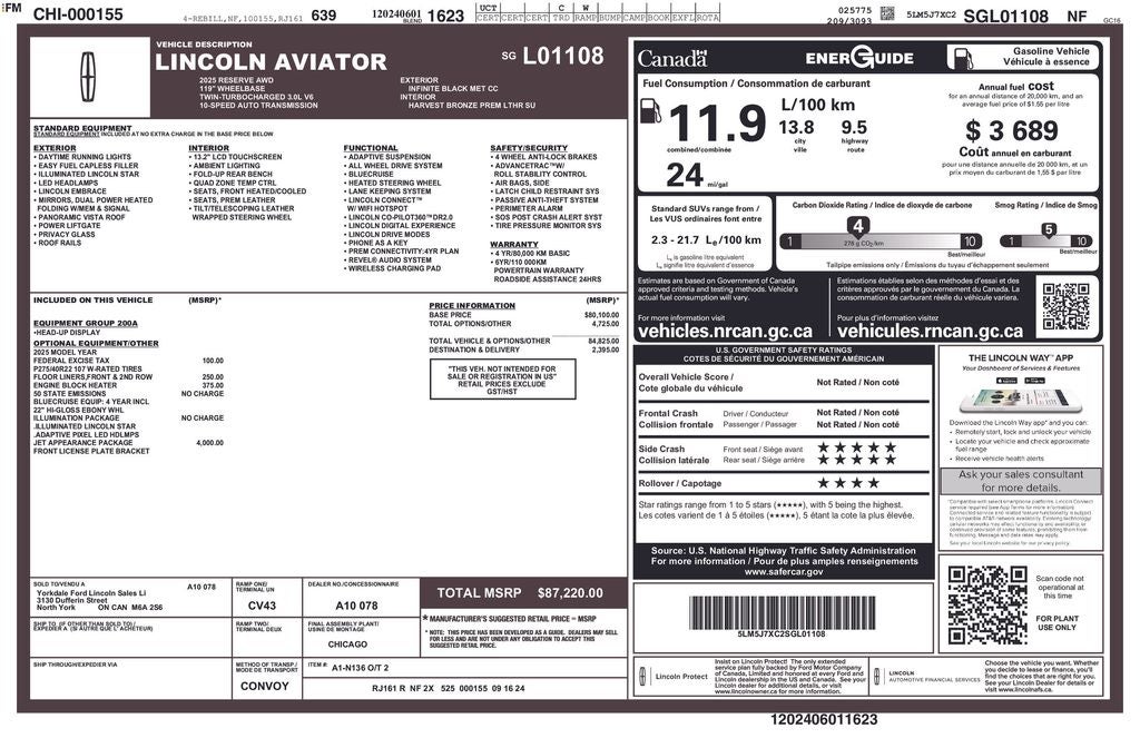 2025 Lincoln Aviator Reserve Premium