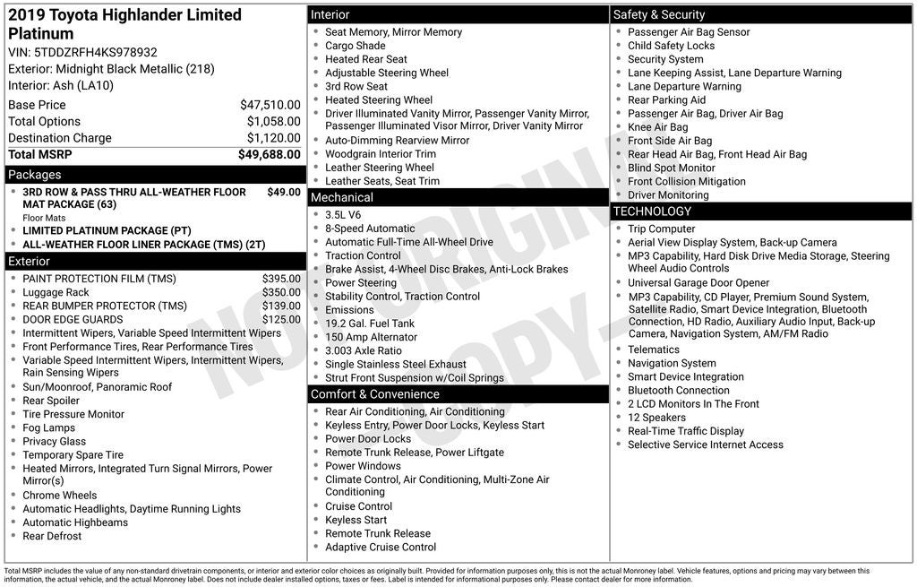 2019 Toyota Highlander Limited Platinum