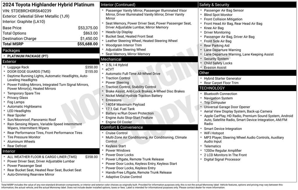 2024 Toyota Highlander Hybrid Platinum