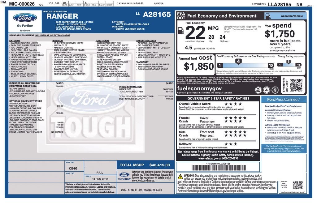 2020 Ford Ranger Lariat