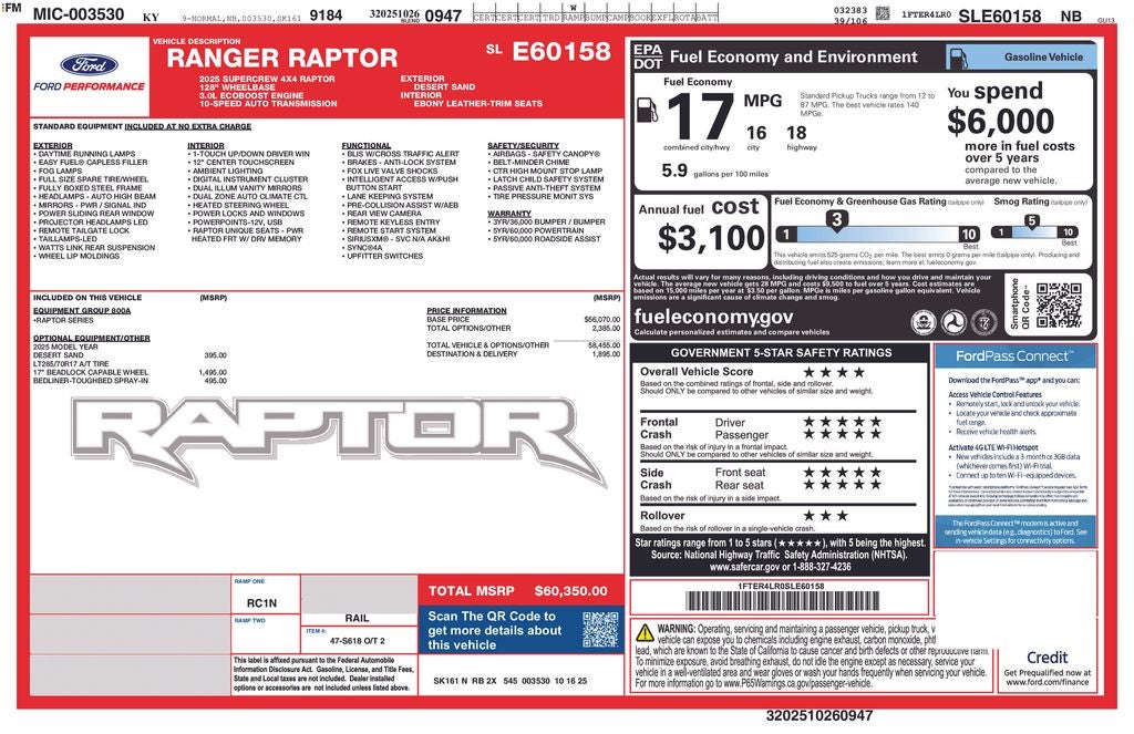 2025 Ford Ranger Raptor