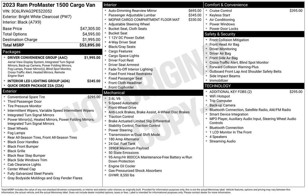 2023 RAM ProMaster 1500 Low Roof