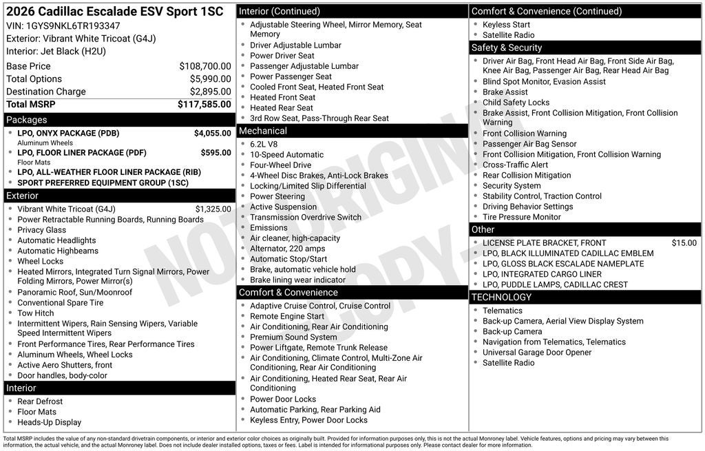 2026 Cadillac Escalade ESV Sport