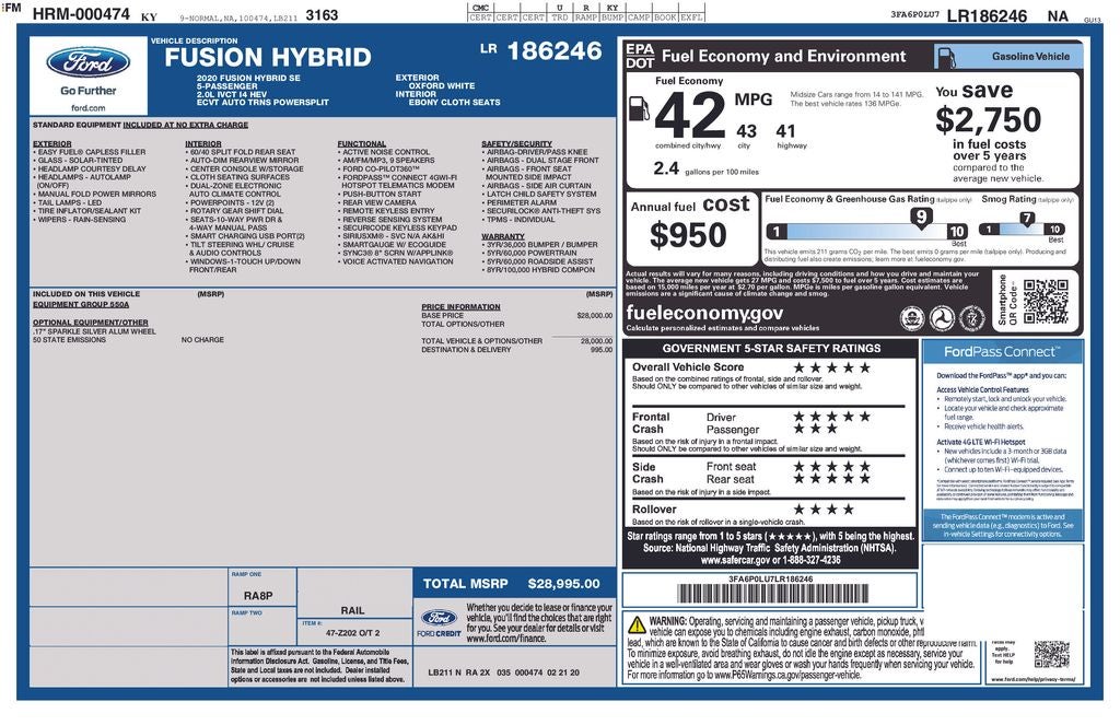 2020 Ford Fusion Hybrid SE