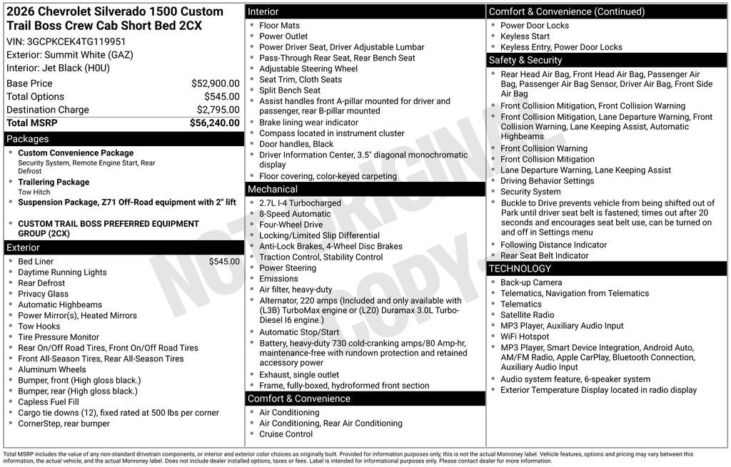 2026 Chevrolet Silverado 1500 Custom Trail Boss