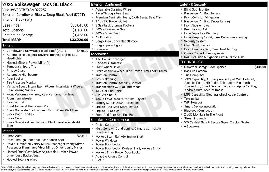 2025 Volkswagen Taos 1.5T SE Black