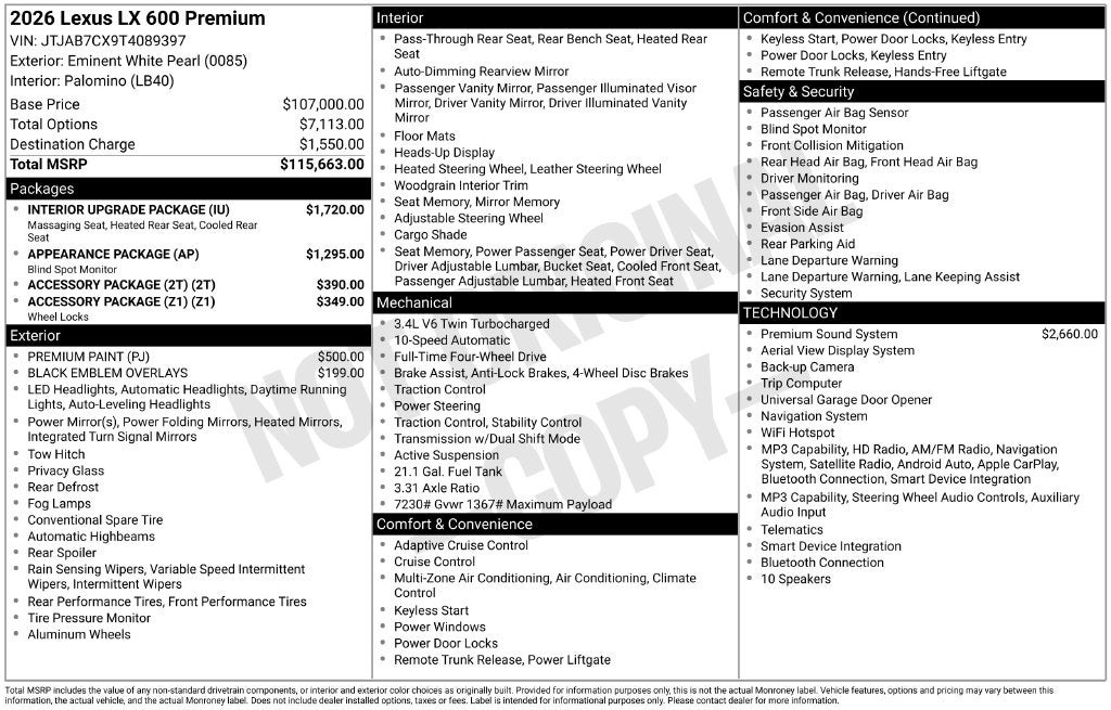 2026 Lexus LX 600 Premium