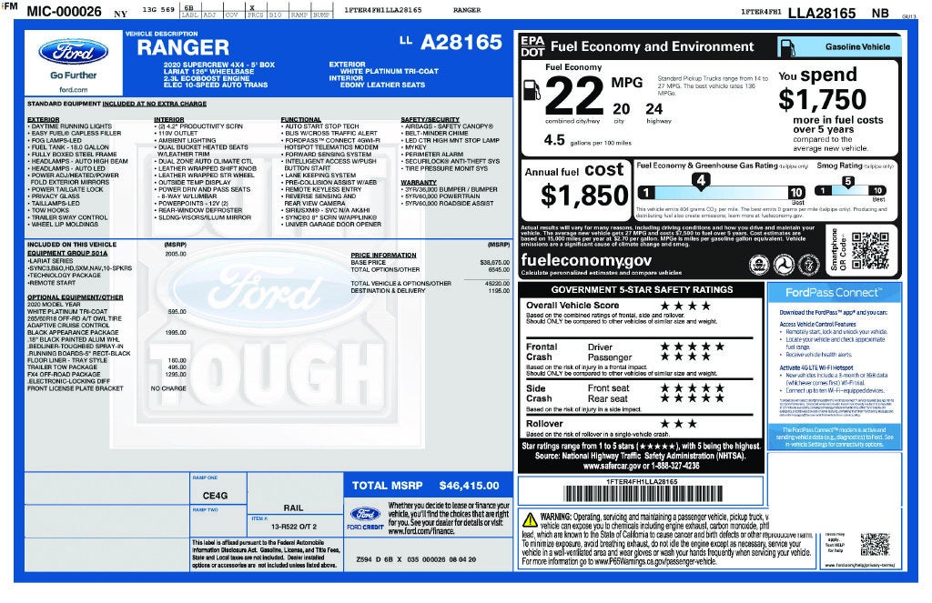 2020 Ford Ranger Lariat