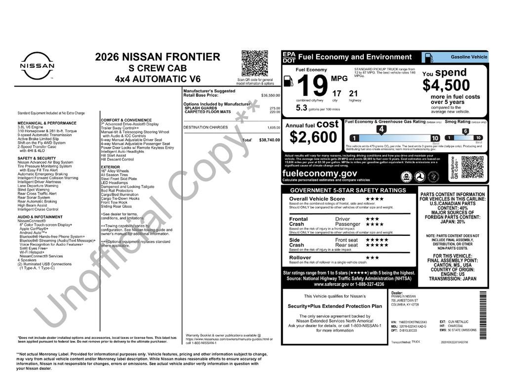 2026 Nissan Frontier S
