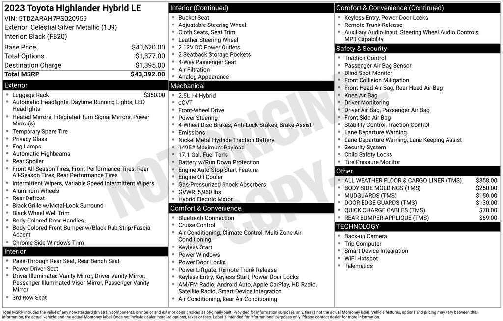 2023 Toyota Highlander Hybrid LE
