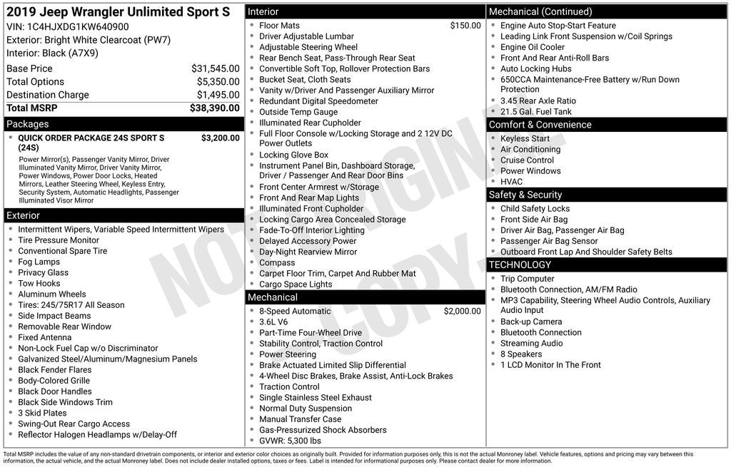 2019 Jeep Wrangler Unlimited Sport S