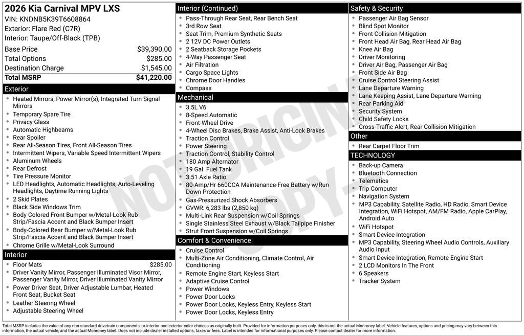 2026 Kia Carnival LXS