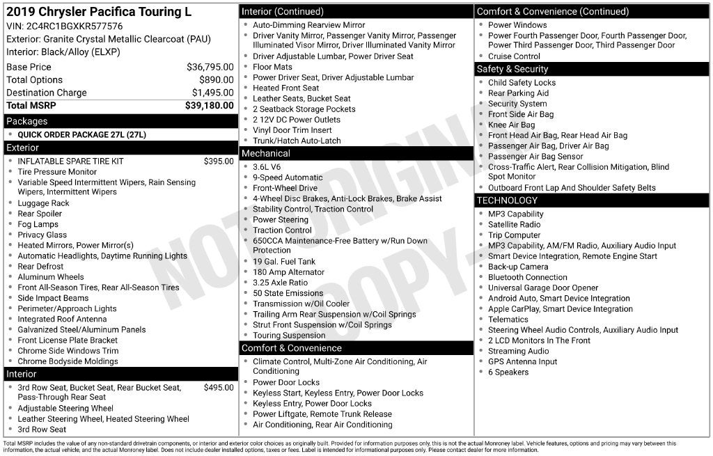 2019 Chrysler Pacifica Touring L