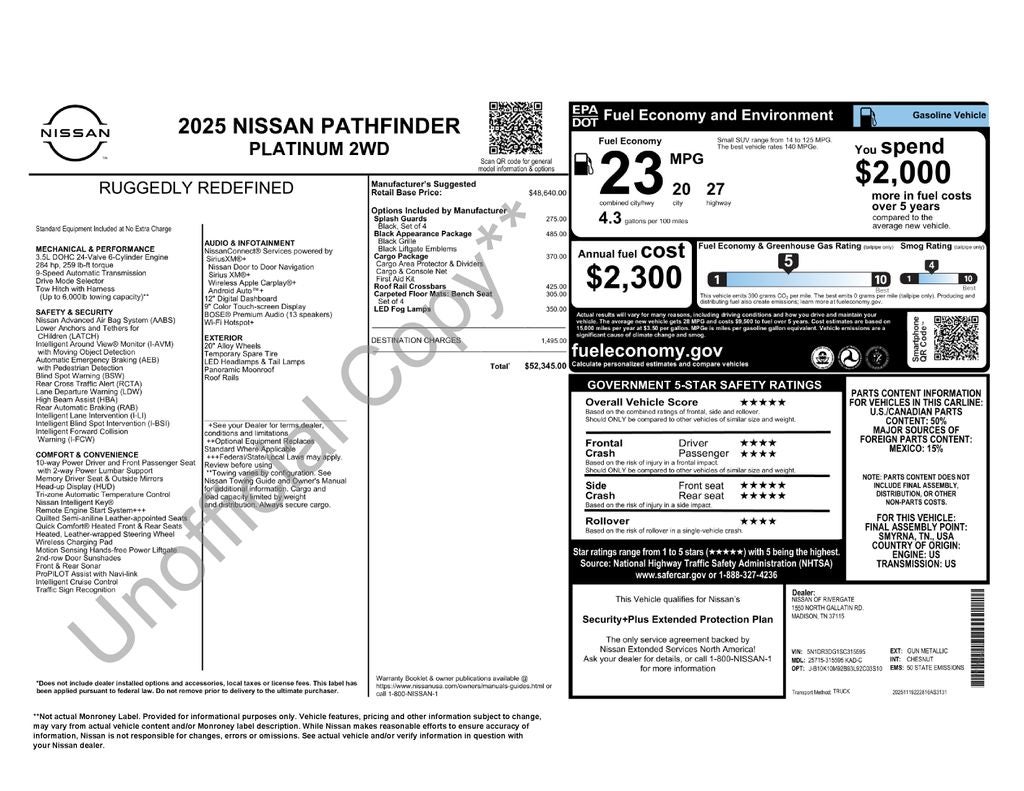 2025 Nissan Pathfinder Platinum